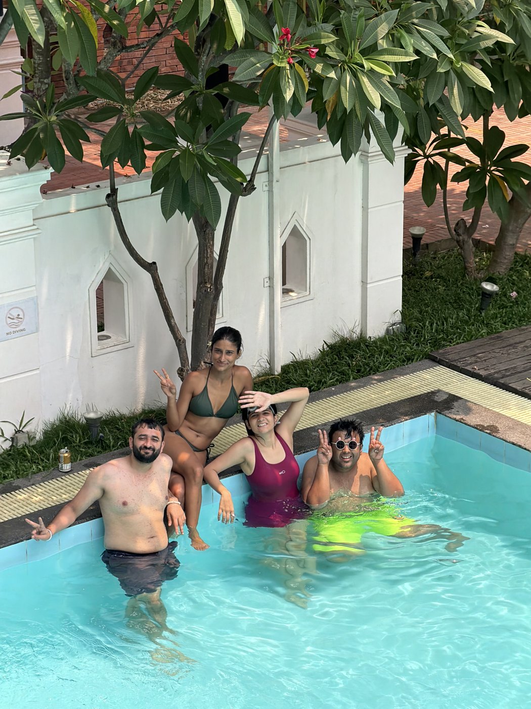 Travellers in a pool