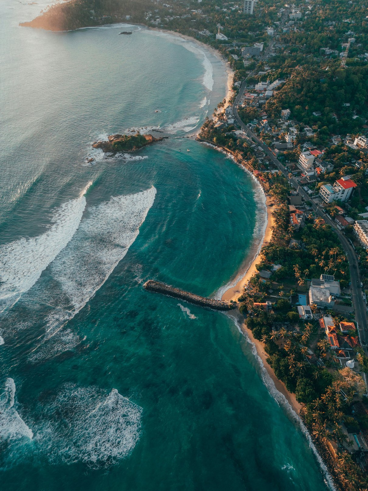 Aerial view of the Mirissa coastline
